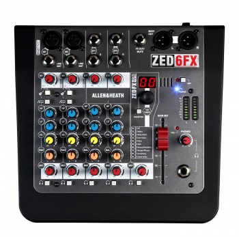 ZED6FX / Микшерный пульт 2 моно, 2 стерео, 2 высокоомных DI входа, 2-полосный эквалайзер, процессор 