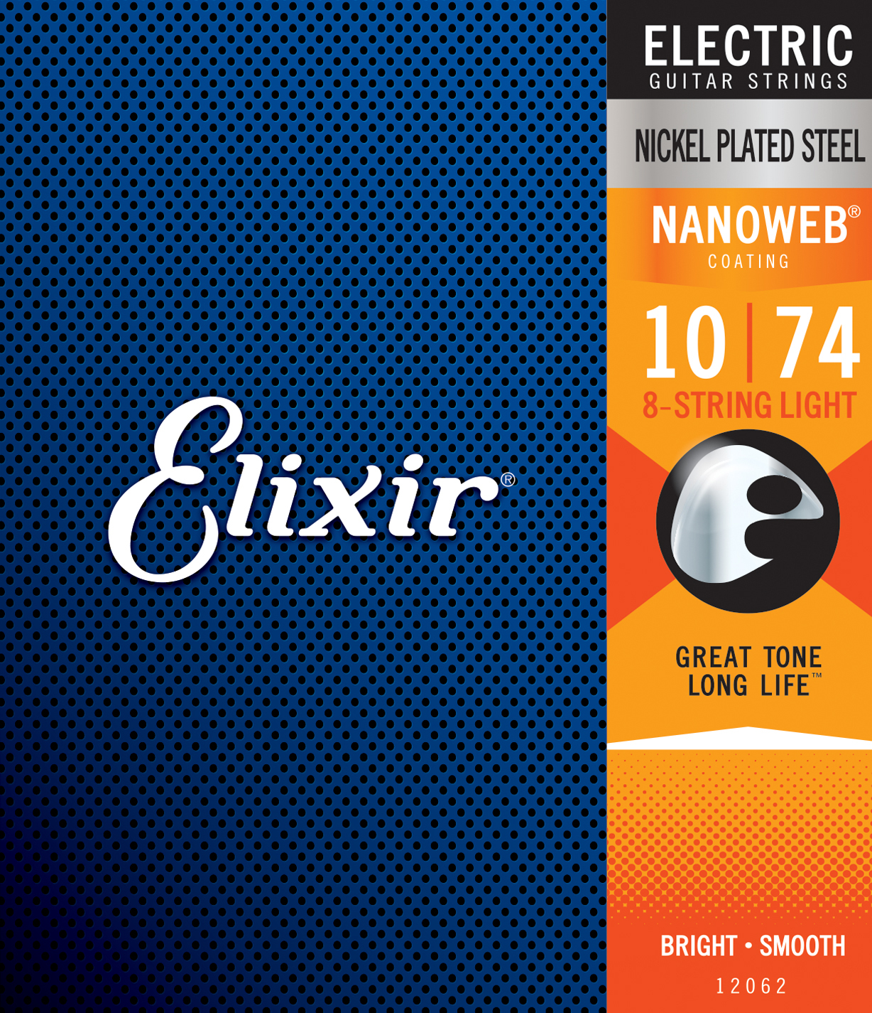 12062 NANOWEB Комплект струн для 8-струнной электрогитары, никелированная сталь, Light 10-74, Elixir
