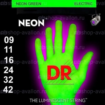 NGE-9 NEON HiDef Green струны электрических гитар, светящиеся в УФ лучах, цвет Green,9-42 Lite