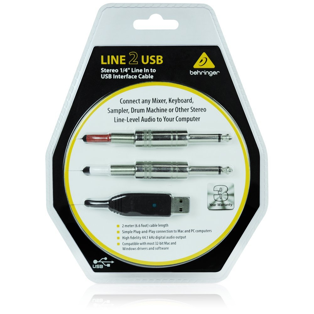 Behringer LINE2USB - линейный стерео USB-аудиоинтерфейс (кабель), 44.1кГц и 48 кГц, длина 2 м.