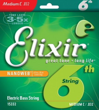 15332 NANOWEB Отдельная 6-ая струна для бас-гитары, Medium C, .032, никелированная, Elixir