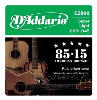 EZ890 Струны для акустической гитары, бронза 85/15, Super Light 09-45, D`ADDARIO 