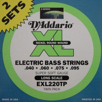 EXL220TP  Струны для бас-гитары (двойная упаковка) nickel,supersoft 40-95 long /D`ADDARIO