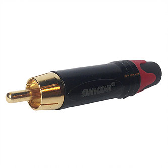 SRCM-G-R Разъём RCA "тюльпан" кабельный "папа" чёрный, красный хвостовик, позолоченный контакт